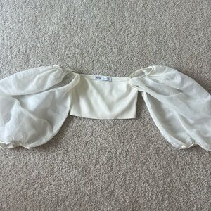 Zara Cream Textured Crop Top with puffy sleeves